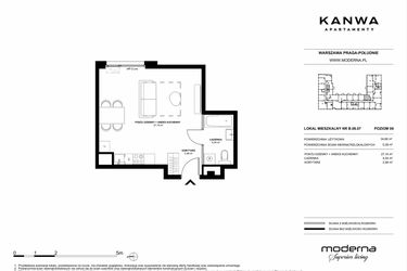 Rzut - Mieszkanie na sprzedaż 1 pokój o powierzchni 34,68 m² - numer B.06.07 w KANWA