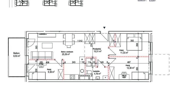 Rzut - Mieszkanie na sprzedaż 4 pokoje o powierzchni 75,32 m² - numer 16 w Łowicka 25