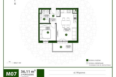 Rzut - Mieszkanie na sprzedaż 2 pokoje o powierzchni 36,11 m² - numer 7 w Moja Wiązowa