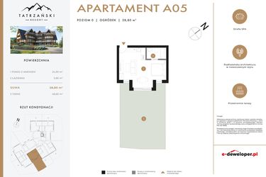 Rzut - Mieszkanie na sprzedaż 1 pokój o powierzchni 28,8 m² - numer A05 w Tatrzański Resort