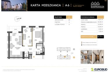 Rzut - Mieszkanie na sprzedaż 3 pokoje o powierzchni 61,75 m² - numer A.6 w Osiedle Kasprowicza
