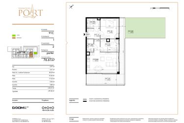 Rzut - Mieszkanie na sprzedaż 3 pokoje o powierzchni 76,61 m² - numer 2 w Warmiński Port etap III