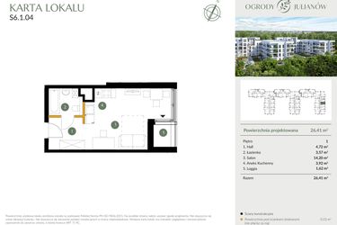 Rzut - Mieszkanie na sprzedaż 1 pokój o powierzchni 26,41 m² - numer S6.1.04 w Ogrody Julianów
