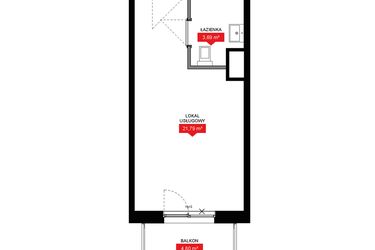 Rzut - Mieszkanie na sprzedaż 1 pokój o powierzchni 25,49 m² - numer A1 052LU w 29L - Apartamenty inwestycyjne