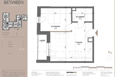 Rzut - Mieszkanie na sprzedaż 2 pokoje o powierzchni 39,1 m² - numer 8 w BETWEEN