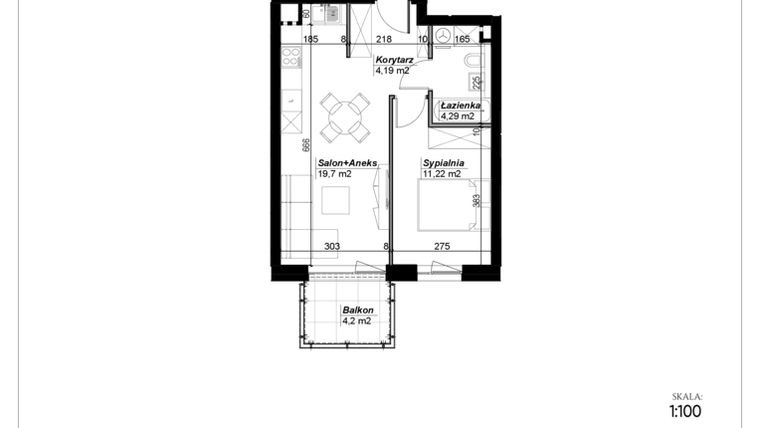 Rzut - Mieszkanie na sprzedaż 2 pokoje o powierzchni 39,4 m² - numer D.16 w Narcyzowe Wzgórza II