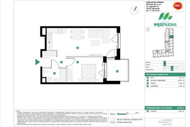 Rzut - Mieszkanie na sprzedaż 2 pokoje o powierzchni 42,6 m² - numer 35 w Osiedle Międzyleska - etap III