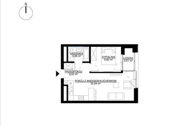 Rzut - Mieszkanie na sprzedaż 2 pokoje o powierzchni 41,2 m² - numer M96 w KrakoVska etap 2