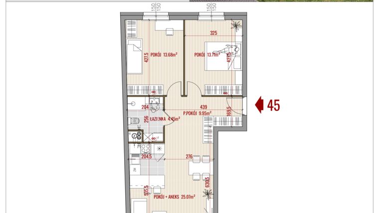 Rzut - Mieszkanie na sprzedaż 3 pokoje o powierzchni 66,86 m² - numer B1.45 w HUZAR B1