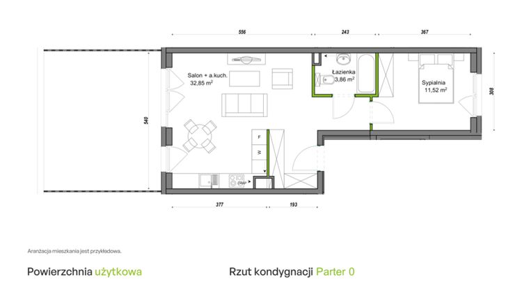 Rzut - Mieszkanie na sprzedaż 2 pokoje o powierzchni 48,23 m² - numer D1/A/03 w Orawska Vita