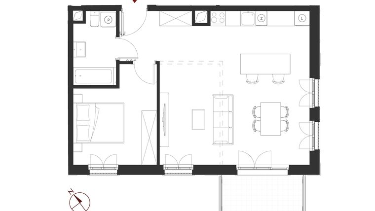 Rzut - Mieszkanie na sprzedaż 2 pokoje o powierzchni 55,54 m² - numer A.2.10 w Apartamenty Symfonia
