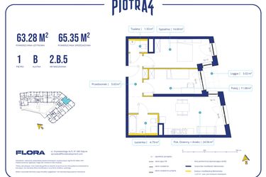 Rzut - Mieszkanie na sprzedaż 3 pokoje o powierzchni 63,28 m² - numer 2B5 w Piotra 4