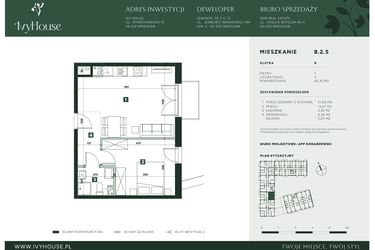 Rzut - Mieszkanie na sprzedaż 2 pokoje o powierzchni 42,35 m² - numer B.2.5 w IVY HOUSE