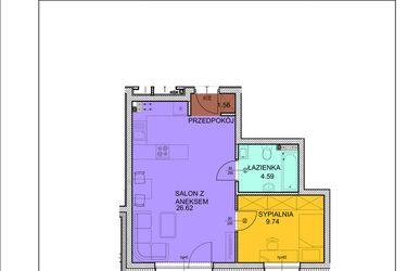 Rzut - Mieszkanie na sprzedaż 2 pokoje o powierzchni 42,51 m² - numer D8 w Osiedle Zuchów