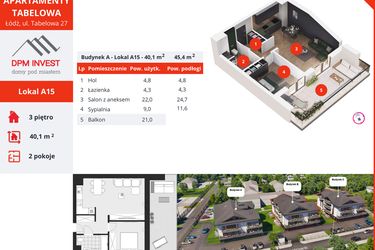 Rzut - Mieszkanie na sprzedaż 2 pokoje o powierzchni 40,1 m² - numer A15 w Apartamenty Tabelowa