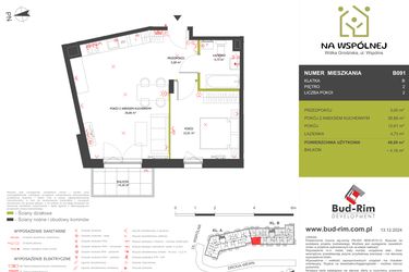 Rzut - Mieszkanie na sprzedaż 2 pokoje o powierzchni 49 m² - numer 91 w Na Wspólnej