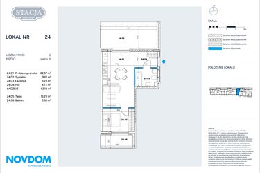 Rzut - Mieszkanie na sprzedaż 2 pokoje o powierzchni 42,13 m² - numer 24 w Stacja Grodzisk