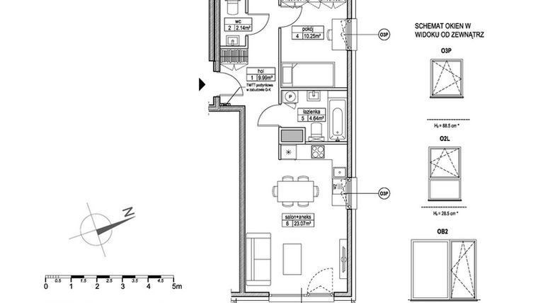 Rzut - Mieszkanie na sprzedaż 3 pokoje o powierzchni 63,8 m² - numer E.2.2.1 w Atut III