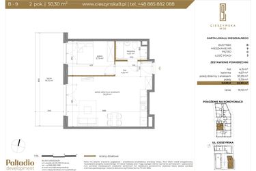 Rzut - Mieszkanie na sprzedaż 2 pokoje o powierzchni 50,08 m² - numer B-9 w Cieszyńska 9 budynek B i C