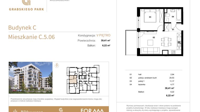 Rzut - Mieszkanie na sprzedaż 2 pokoje o powierzchni 39,41 m² - numer C.5.06 w Grabskiego Park