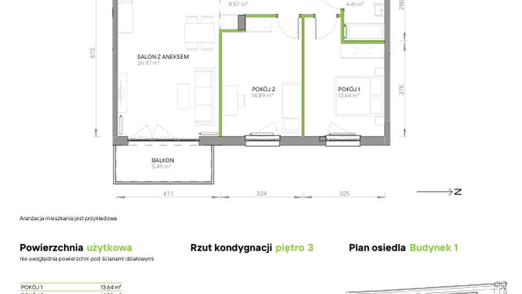 Rzut - Mieszkanie na sprzedaż 3 pokoje o powierzchni 68,48 m² - numer III.3/1/25 w Via Flora