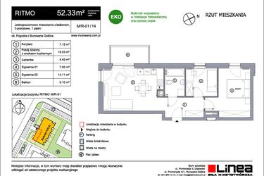 Rzut - Mieszkanie na sprzedaż 3 pokoje o powierzchni 52,33 m² - numer M_R-1_14 w os. Stolarska