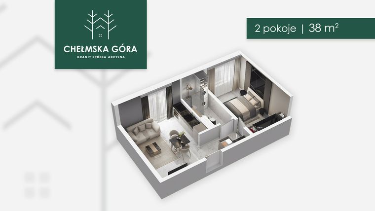 Rzut - Mieszkanie na sprzedaż 2 pokoje o powierzchni 38,19 m² - numer 9.M6 w Chełmska Góra