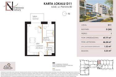Rzut - Mieszkanie na sprzedaż 2 pokoje o powierzchni 45,51 m² - numer D11 w Enklawa Natury