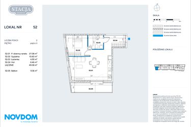 Rzut - Mieszkanie na sprzedaż 2 pokoje o powierzchni 49,08 m² - numer 52 w Stacja Grodzisk