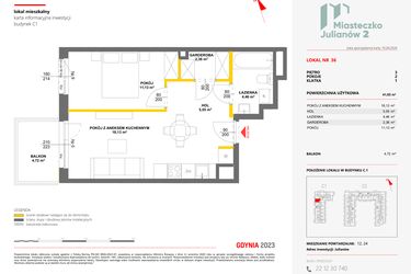 Rzut - Mieszkanie na sprzedaż 2 pokoje o powierzchni 41,65 m² - numer 36 w Miasteczko Julianów etap 2
