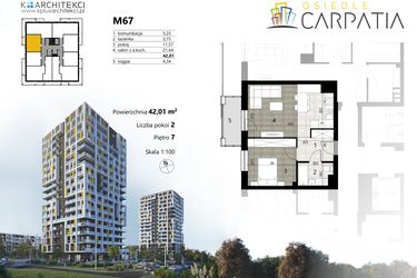 Rzut - Mieszkanie na sprzedaż 2 pokoje o powierzchni 42,01 m² - numer A2.67 w Osiedle Carpatia Etap II