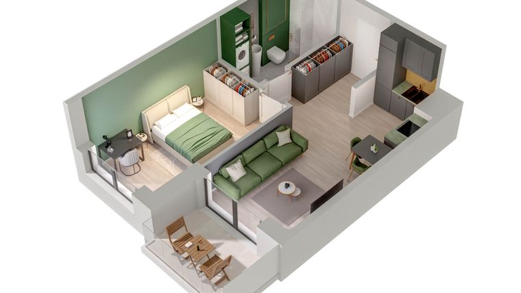 Rzut - Mieszkanie na sprzedaż 2 pokoje o powierzchni 39 m² - numer C.27.B w Quercus bud. C