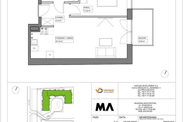 Rzut - Mieszkanie na sprzedaż 2 pokoje o powierzchni 43,23 m² - numer PT/C/2/5 w Przystanek Tarnogaj
