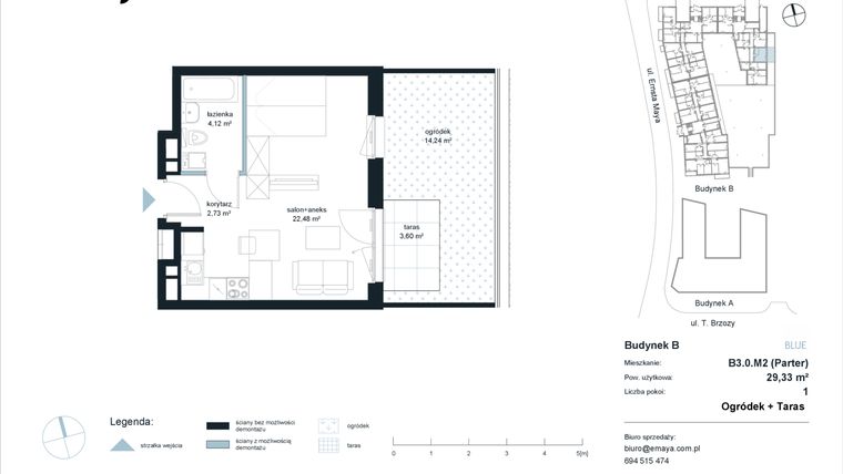 Rzut - Mieszkanie na sprzedaż 1 pokój o powierzchni 29,33 m² - numer B3.0.M2 w EMaya