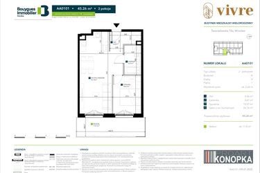 Rzut - Mieszkanie na sprzedaż 2 pokoje o powierzchni 45,26 m² - numer AA0101 w Vivre