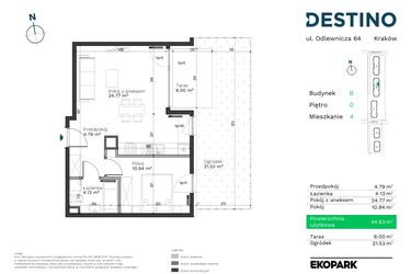 Rzut - Mieszkanie na sprzedaż 2 pokoje o powierzchni 44,63 m² - numer B-4 w Destino