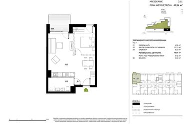 Rzut - Mieszkanie na sprzedaż 1 pokój o powierzchni 49,26 m² - numer A.2.11 w Kozielska Park