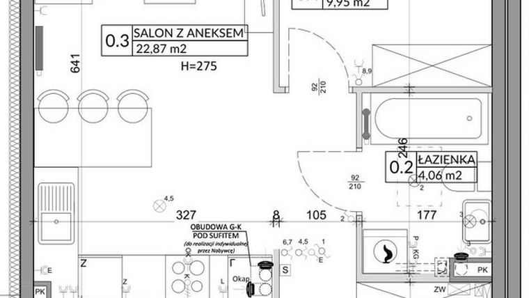 Rzut - Mieszkanie na sprzedaż 3 pokoje o powierzchni 57,39 m² - numer 76A w Osiedle Młodych etap VII