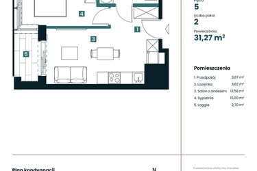Rzut - Mieszkanie na sprzedaż 1 pokój o powierzchni 31,27 m² - numer M505 w Sea Breeze