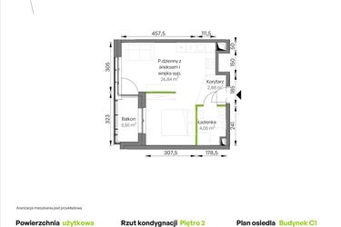 Rzut - Mieszkanie na sprzedaż 1 pokój o powierzchni 33,77 m² - numer C1/02/33 w WUWA Vita