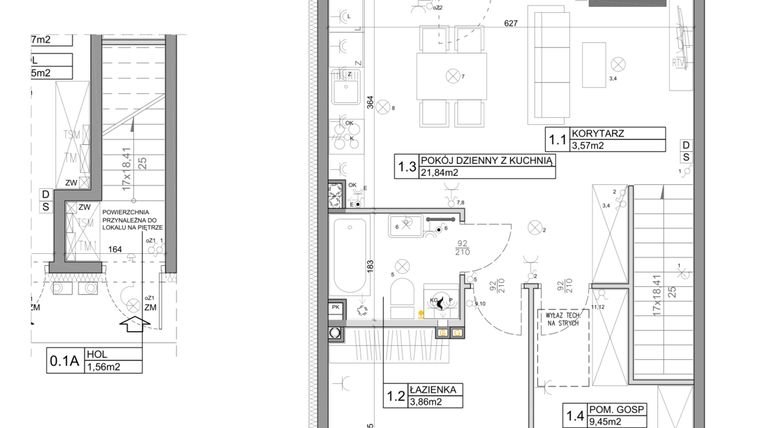 Rzut - Mieszkanie na sprzedaż 3 pokoje o powierzchni 58,82 m² - numer 62 w Manufaktura Marki 2 etap III