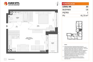 Rzut - Mieszkanie na sprzedaż 2 pokoje o powierzchni 41,73 m² - numer C8.23 w Konstelacja etap IV