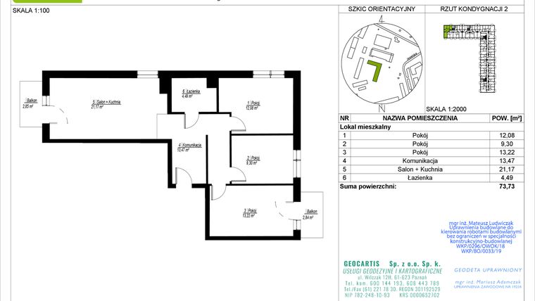 Rzut - Mieszkanie na sprzedaż 4 pokoje o powierzchni 73,73 m² - numer A7 w Jasielska 8C