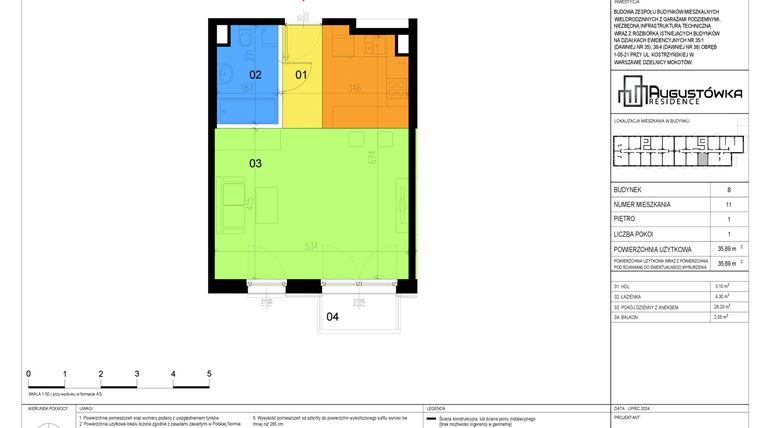 Rzut - Mieszkanie na sprzedaż 1 pokój o powierzchni 35,7 m² - numer B11 w Augustówka Residence