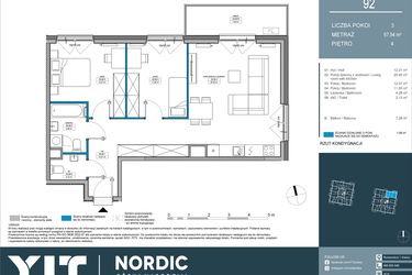 Rzut - Mieszkanie na sprzedaż 3 pokoje o powierzchni 67,5 m² - numer 92 w Nordic Górka Narodowa