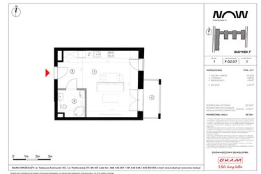 Rzut - Mieszkanie na sprzedaż 1 pokój o powierzchni 33,71 m² - numer F.02.07 w NOW