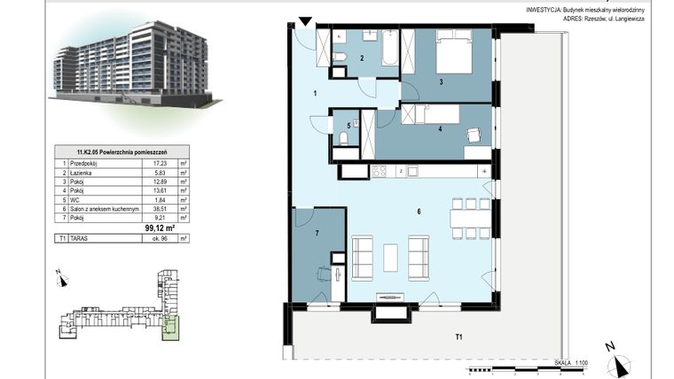 Rzut - Mieszkanie na sprzedaż 4 pokoje o powierzchni 99,11 m² - numer 227 w Langiewicza 37