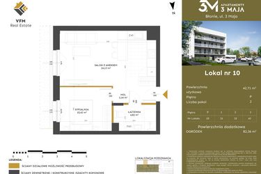 Rzut - Mieszkanie na sprzedaż 2 pokoje o powierzchni 42,71 m² - numer 10 w Apartamenty 3 Maja