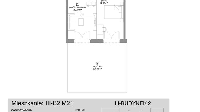 Rzut - Mieszkanie na sprzedaż 2 pokoje o powierzchni 45,8 m² - numer III-B2.M21 w Strefa Cegielnia 3
