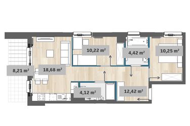Rzut - Mieszkanie na sprzedaż 3 pokoje o powierzchni 59,93 m² - numer F1.E.03.04 w Sady Żoliborz